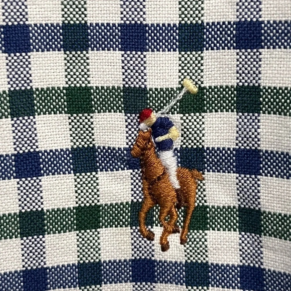 Ralph Lauren Button Down Shirt Green Blue Flesh Pony Men's MEDIUM Gingham Check